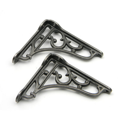 Oakcrafts - Pair of Antique Cast Iron Victorian Style Heritage Shelf Brackets - 4" x 3.5"