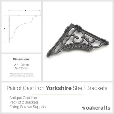 Oakcrafts - Pair of Antique Cast Iron Victorian Style Yorkshire Shelf Brackets - 125mm x 125mm - 3