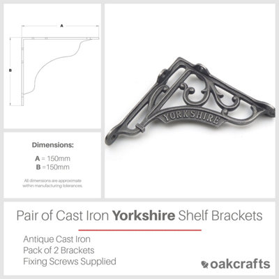 Oakcrafts - Pair of Antique Cast Iron Victorian Style 'Yorkshire' Shelf Brackets - 150mm x 150mm - 3