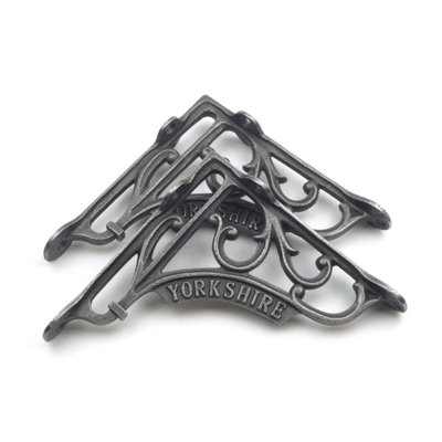 Oakcrafts - Pair of Antique Cast Iron Victorian Style 'Yorkshire' Shelf Brackets - 150mm x 150mm - 4