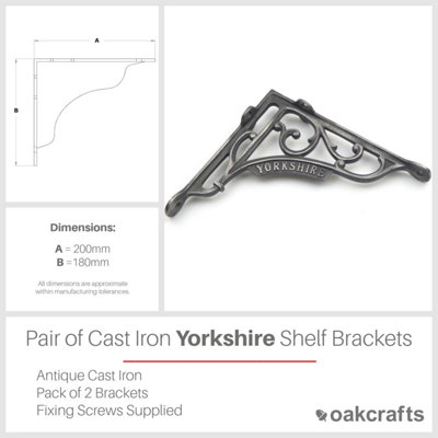 Oakcrafts - Pair of Antique Cast Iron Victorian Style 'Yorkshire' Shelf Brackets - 180mm x 200mm - 3