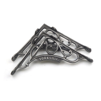 Oakcrafts - Pair of Antique Cast Iron Victorian Style 'Yorkshire' Shelf Brackets - 180mm x 200mm - 5