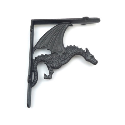 Oakcrafts - Pair of Antique Cast Iron Winged Dragon Shelf Brackets - 180mm x 210mm - 3
