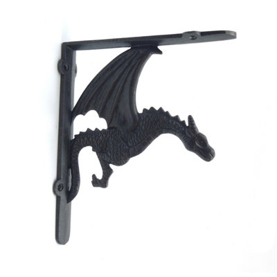 Oakcrafts - Pair of Antique Cast Iron Winged Dragon Shelf Brackets - 180mm x 210mm - 4