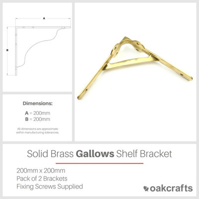 Oakcrafts - Pair of Solid Brass Gallows Style Shelf Brackets - 200mm x 200mm