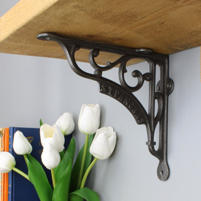 Oakcrafts - Pair of St Pancras Victorian Style Shelf Brackets Antique Cast Iron 195mm x 170mm / 7" x 7.75"