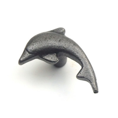 Oakcrafts - Small Antique Cast Iron Dolphin Cabinet Knob - Approx 50mm - Pack of 2