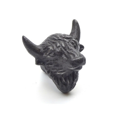 Oakcrafts - Small Antique Cast Iron Highland Cow Cabinet Knob - Approx 50mm - Pack of 6