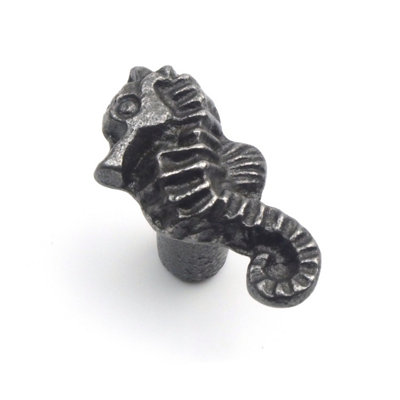 Oakcrafts - Small Antique Cast Iron Seahorse Cabinet Knob - Approx 45mm - Pack of 2