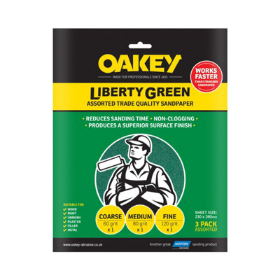 Oakey Liberty Sandpaper (Pack of 3) Green (One Size)