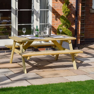 Oakham 4ft Picnic Bench L122 x W140 x H72.5 cm Light Green