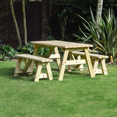 Oakham 4ft Picnic Table and Bench Set - L122 x W91 x H72 cm - Light Green
