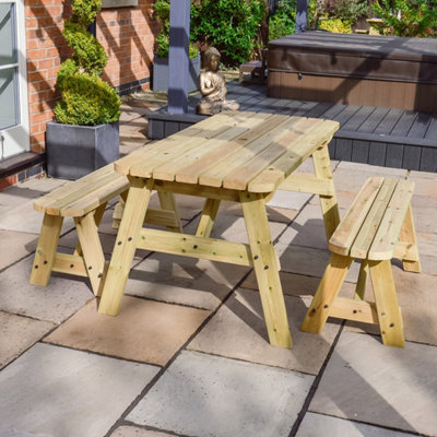 Oakham 4ft Rounded Picnic Table and Bench Set - L122 x W91 x H72 cm ...