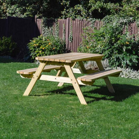 Oakham 4ft Rounded Picnic Table and Bench Set - L122 x W91 x H72 cm - Light Green