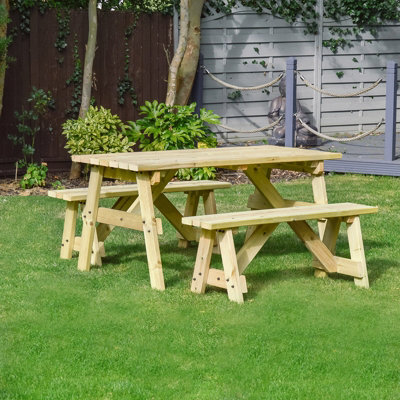 Oakham 5ft Picnic Table and Bench Set - L152 x W91 x H72 cm - Light ...