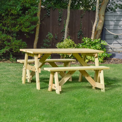 Oakham 5ft Picnic Table and Bench Set - L152 x W91 x H72 cm - Light Green - 3