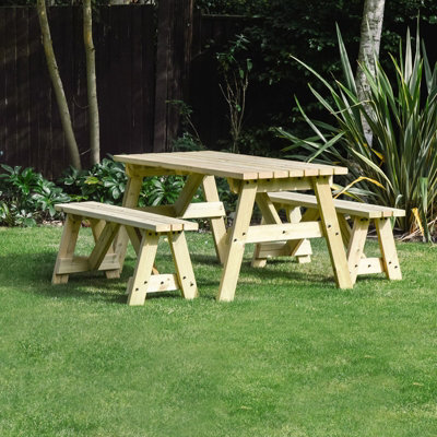 Oakham 5ft Picnic Table and Bench Set - L152 x W91 x H72 cm - Light Green - 4