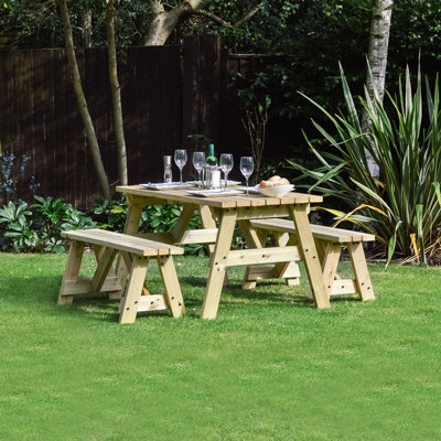 Oakham 5ft Picnic Table and Bench Set - L152 x W91 x H72 cm - Light Green - 6