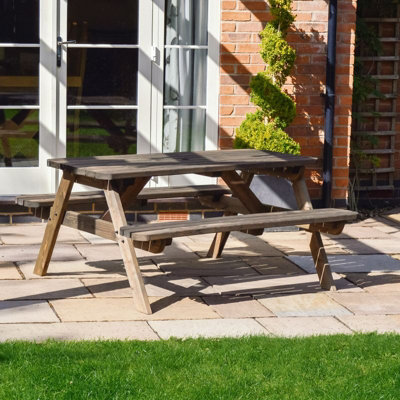 Oakham 5ft Rounded Picnic Bench - L152 x W140 x H72.5 cm - Rustic Brown - 3