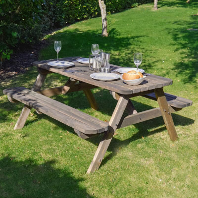 Oakham 5ft Rounded Picnic Bench - L152 x W140 x H72.5 cm - Rustic Brown - 4