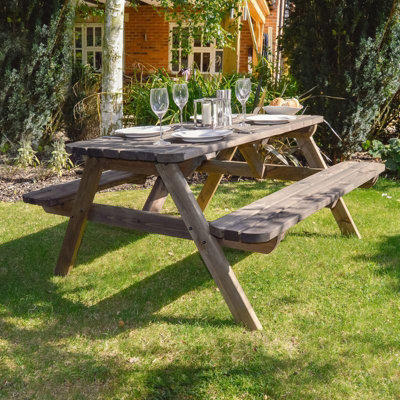 Oakham 5ft Rounded Picnic Bench - L152 x W140 x H72.5 cm - Rustic Brown - 5