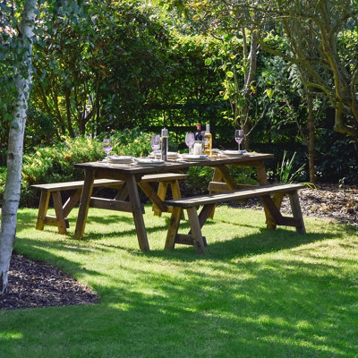 Oakham 6ft Picnic Table and Bench Set - L183 x W91 x H72 cm - Rustic Brown