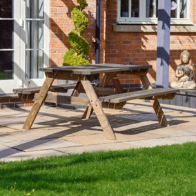 Oakham 6ft Rounded Picnic Bench - L183 x W140 x H72.5 cm - Rustic Brown