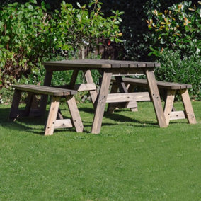 Oakham 6ft Rounded Picnic Table and Bench Set - L183 x W91 x H72 cm - Rustic Brown