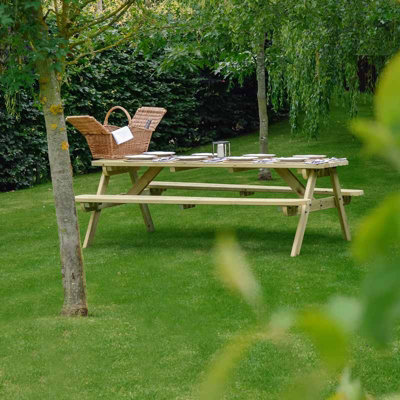 Oakham 6ft Rounded Picnic Table and Bench Set - Timber - L183 x W91 x H72 cm - Light Green - 3
