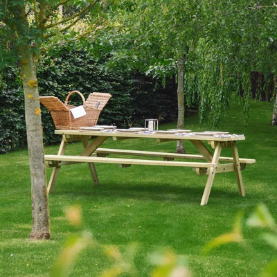 Oakham 6ft Rounded Picnic Table and Bench Set - Timber - L183 x W91 x H72 cm - Light Green - 4