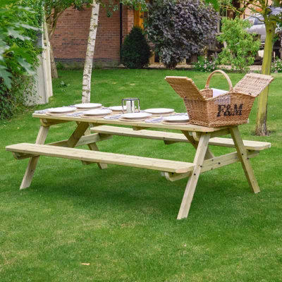 Oakham 6ft Rounded Picnic Table and Bench Set - Timber - L183 x W91 x H72 cm - Light Green - 6