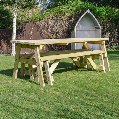 Oakham 7ft Picnic Table and Bench Set - L213 x W91 x H72 cm - Light Green - 3