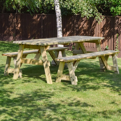 Oakham 7ft Picnic Table and Bench Set - L213 x W91 x H72 cm - Light Green - 4
