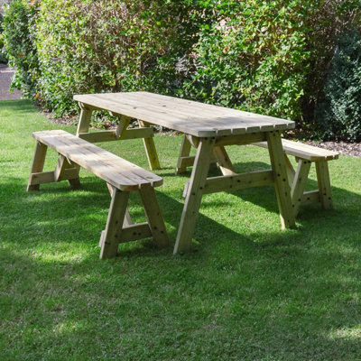Oakham 7ft Rounded Picnic Table and Bench Set L213 x W91 x H72 cm