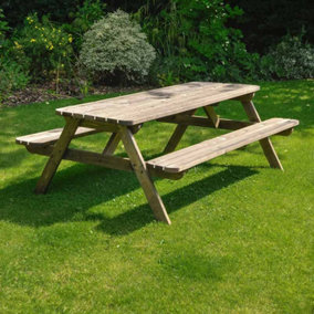 Oakham 7ft Rounded Picnic Table and Bench Set - L213 x W91 x H72 cm - Light Green