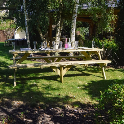Oakham 8ft Rounded Picnic Bench - L244 x W140 x H72.5 cm - Light Green - 3