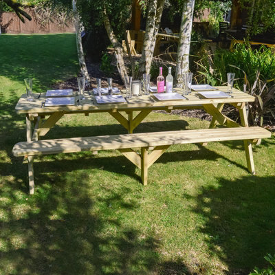 Oakham 8ft Rounded Picnic Bench - L244 x W140 x H72.5 cm - Light Green - 6