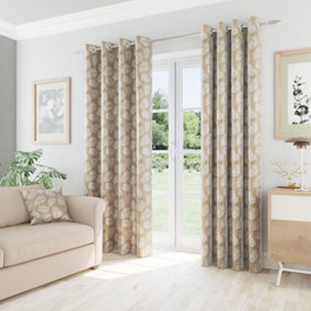 Oakland Latte Leaf Pattern, Thermal, Room Darkening Pair of Curtains with Eyelet Top - 46 x 72 inch (117x183cm)