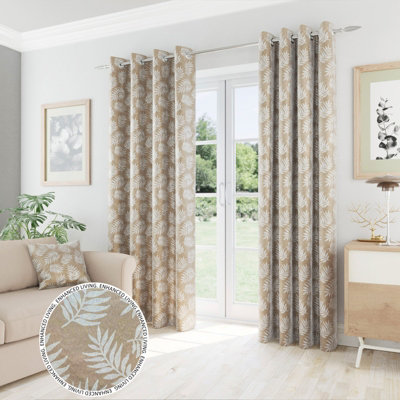 Oakland Latte Leaf Pattern, Thermal, Room Darkening Pair of Curtains with Eyelet Top - 66 x 54 inch (168x137cm)