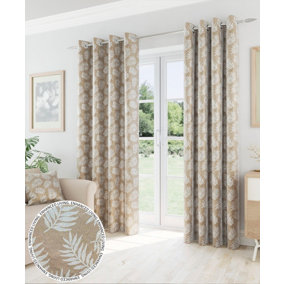 Oakland Latte Leaf Pattern, Thermal, Room Darkening Pair of Curtains with Eyelet Top - 90 x 90 inch (229x229cm)