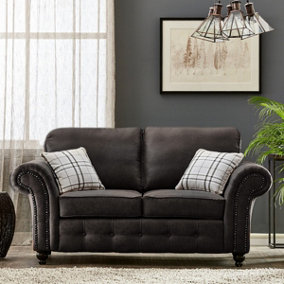 Oakland Suede Leather 2 Seater Sofa Black