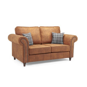 Oakland Suede Leather 2 Seater Sofa Tan Brown
