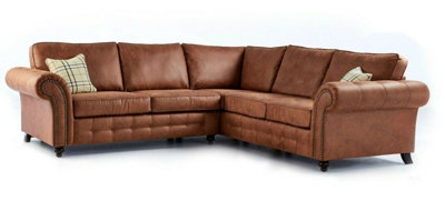 Oakland Suede Leather 2C2 Corner Sofa Tan Brown