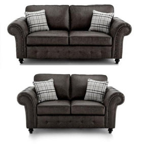 Oakland Suede Leather 3&2 Seater Sofa Set Black