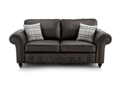 Oakland Suede Leather 3 Seater Sofa Black