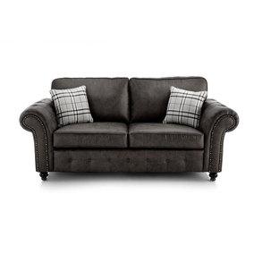 Oakland Suede Leather 3 Seater Sofa Black