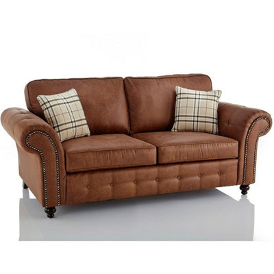 Oakland Suede Leather 3 Seater Sofa Tan Brown