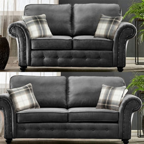 Oakley Soft Faux Leather Charcoal 3 + 2 Sofa Set