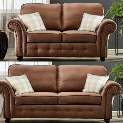 Oakley Soft Faux Leather Tan Brown 3 + 2 Sofa Set