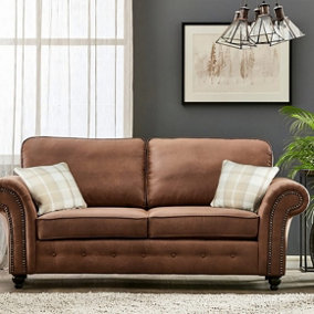 Oakley Soft Faux Leather Tan Brown 3 Seater Sofa
